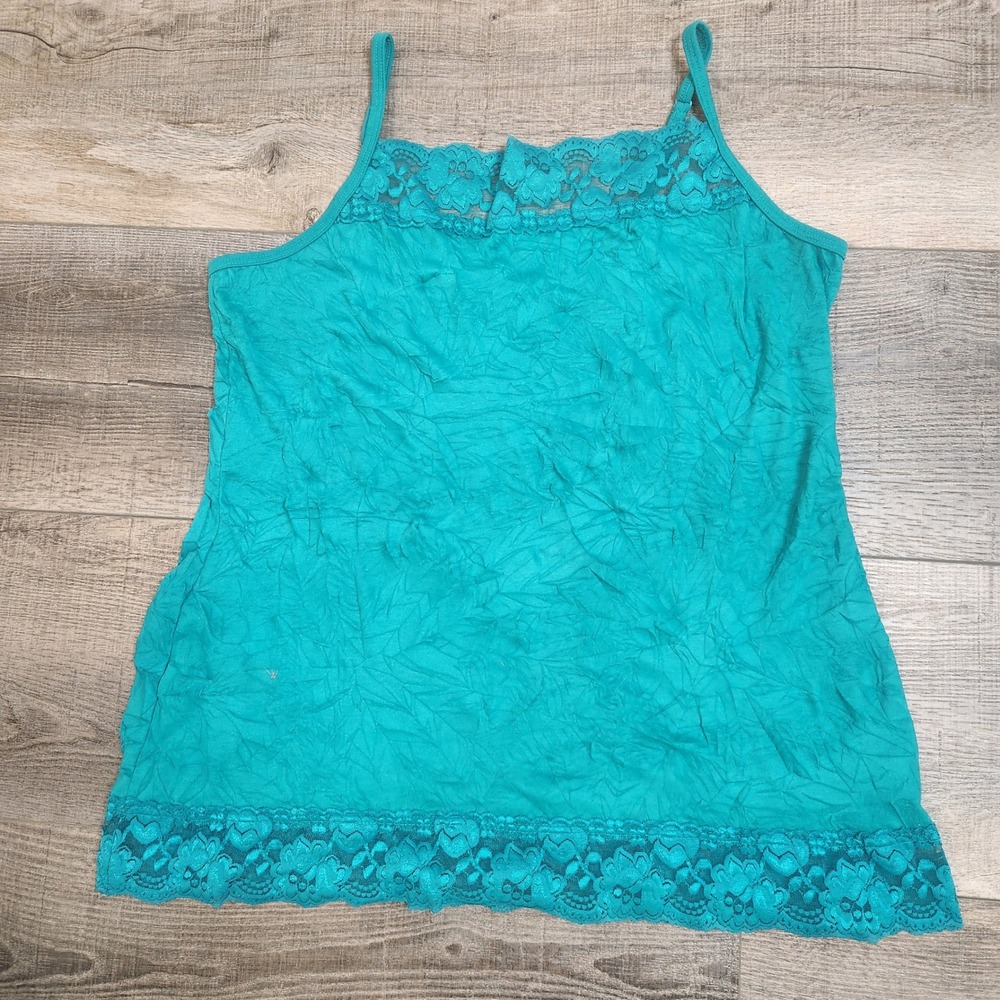 Maurices Camisole Women 1 Teal Excellent Crinkle Lace Trim Adjustable Straps